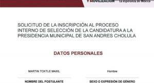 Por la candidatura al gobierno de San Andrés Cholula.