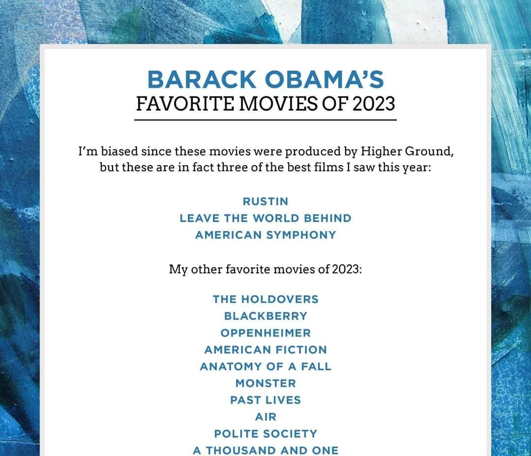 Barack Obama reveló sus películas favoritas del 2023.