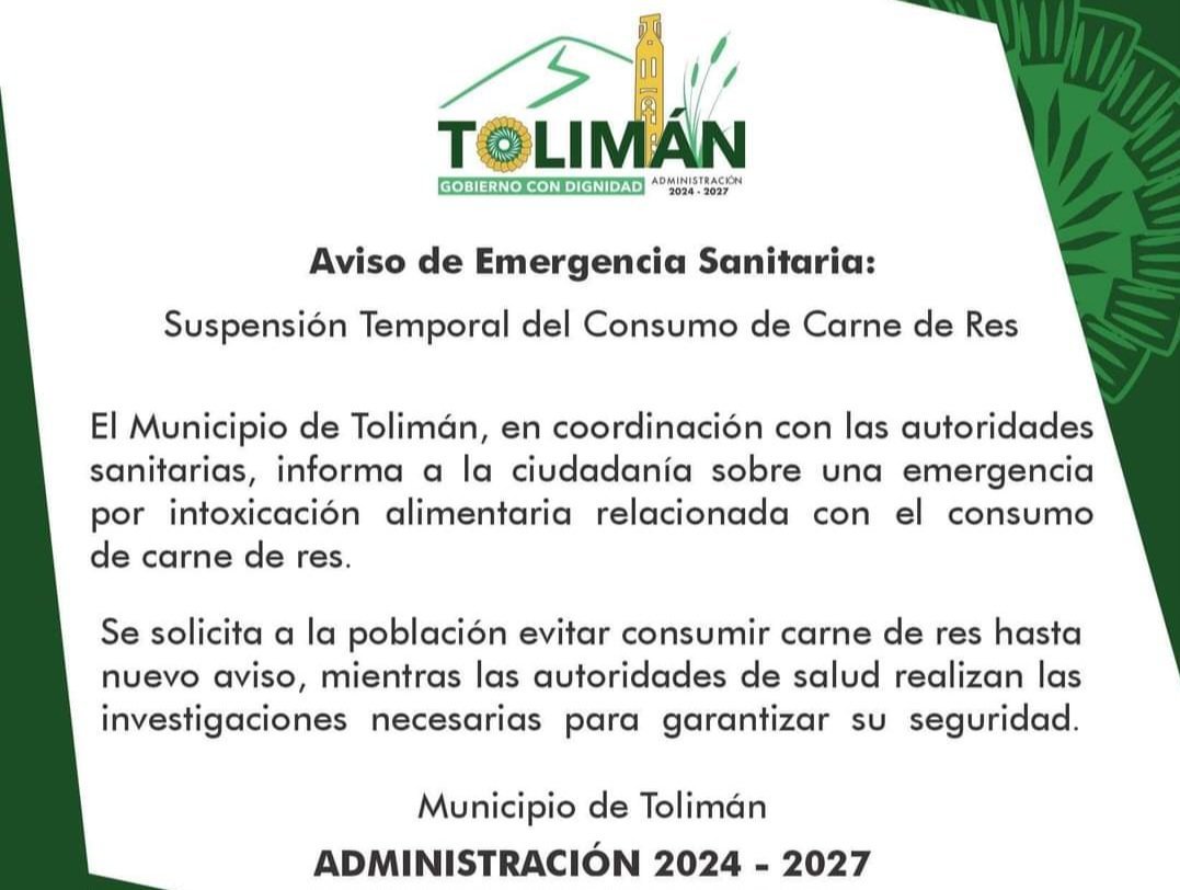 Piden no Comer Carne de Res en Tolimán, Querétaro, Hay una Intoxicación Masiva.