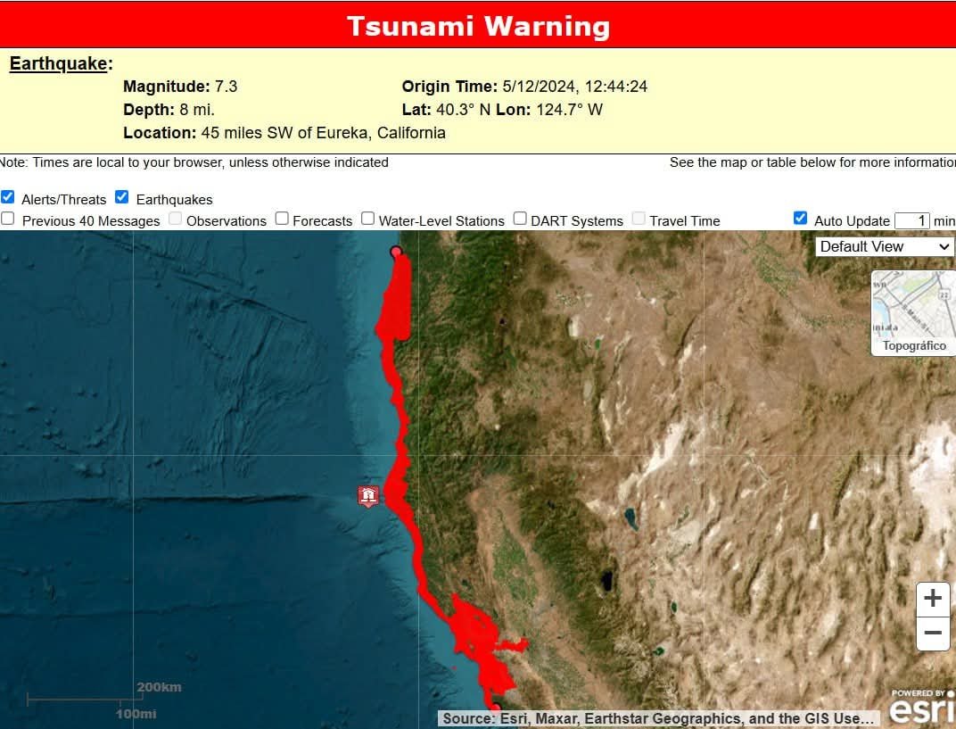 EU Emite Advertencia de Tsunami Para California Después de Sismo de Magnitud 7.3.