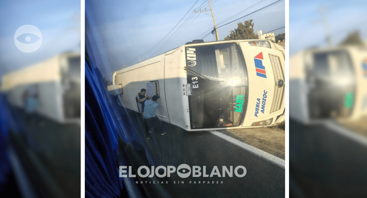 ¡El viaje terminó de cabeza!, Vuelca autobús de la ruta Amozoc