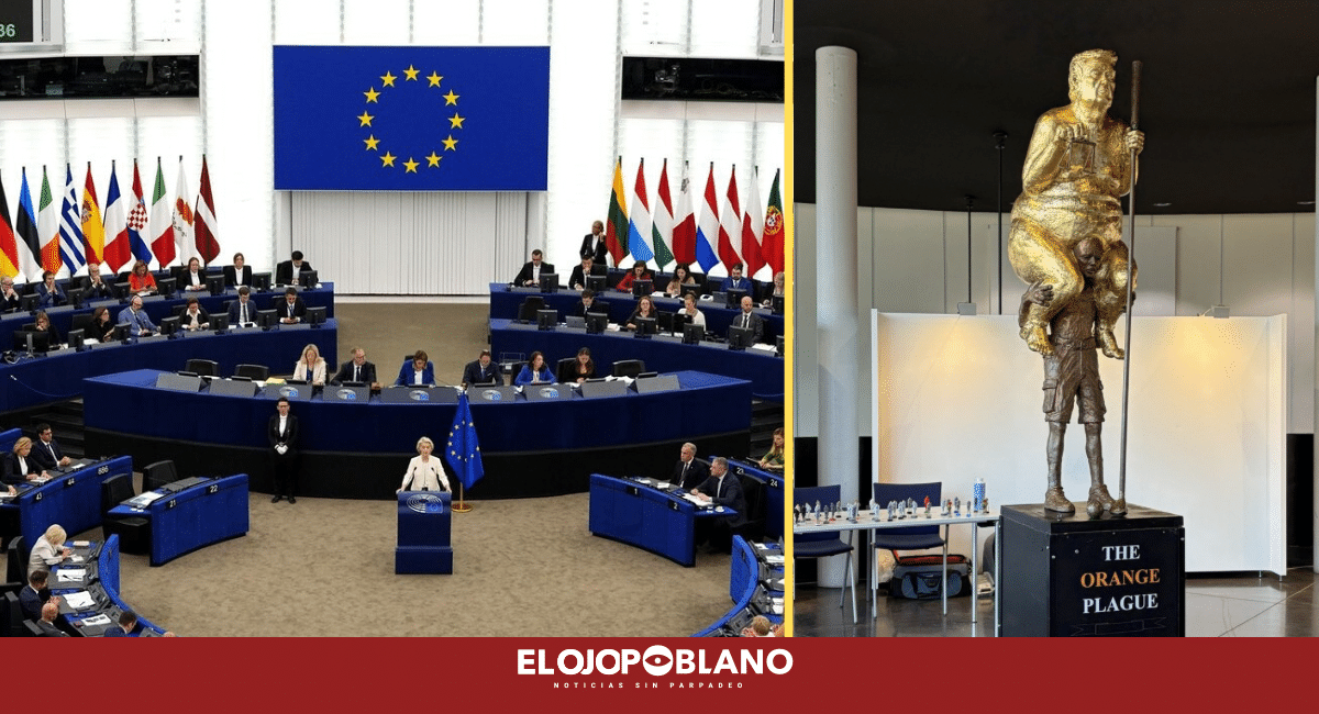 El magnate naranja llegó a Europa dorado y encuerado